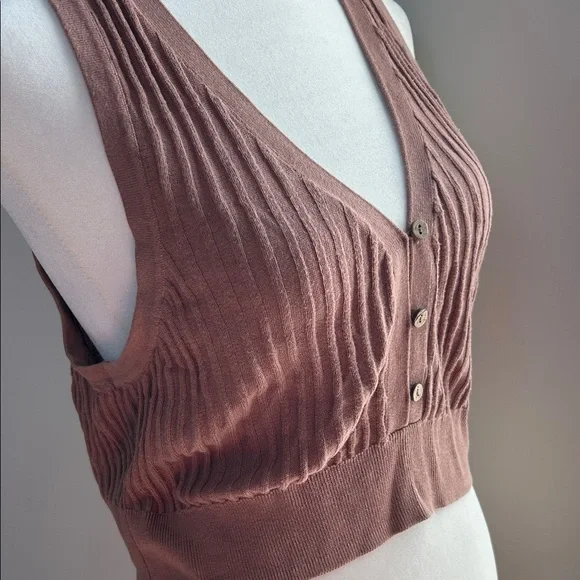 Free People Mauve Ribbed Button-Up Crop Top - Picture 5 of 5